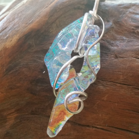 Rainbow Drop sterling silver wrapped Pendant with 18'' sterling silver chain