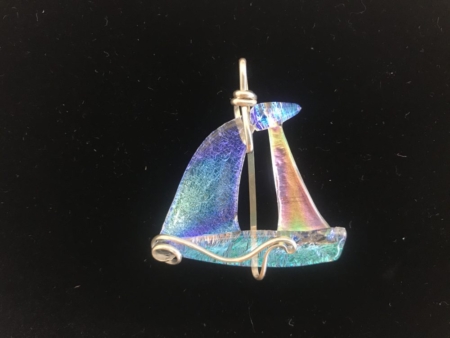 Sterling Silver wrapped Sailboat pendant w/18''sterling silver chain