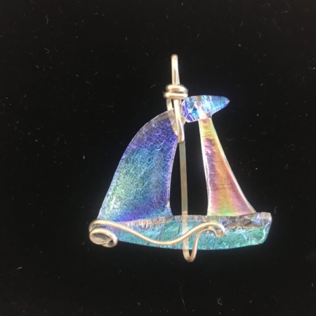 Sterling Silver wrapped Sailboat pendant w/18''sterling silver chain