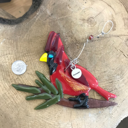 Cardinal Fused Glass Ornament - Image 2