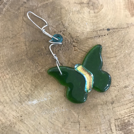 Green Butterfly Fused Glass Ornament