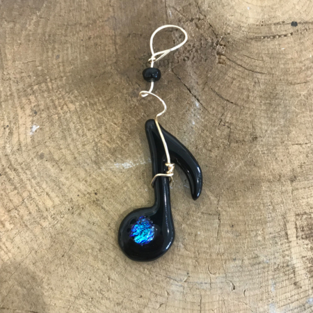 Black Music Note Fused Glass Ornament