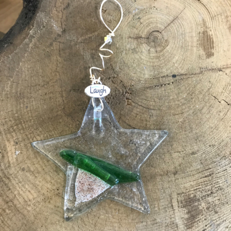 Green Sand Star Fused Glass Ornament