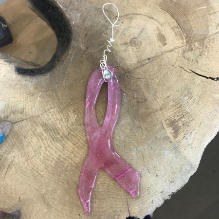 Pink Ribbon Fused Glass Ornament - Large