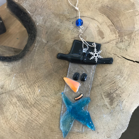 Jolly Snowman Fused Glass Ornament