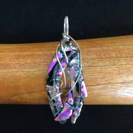 Bold Pink Sterling Silver wire wrapped Pendant - Large
