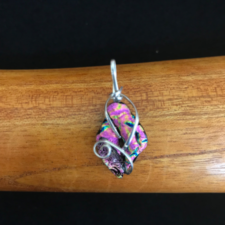 Bold Pink Sterling Silver wire wrapped Pendant - Small