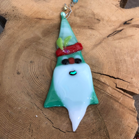 Santa's Helper Fused Glass Ornament