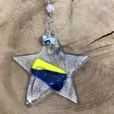 Go Blue Sand Star Fused Glass Ornament