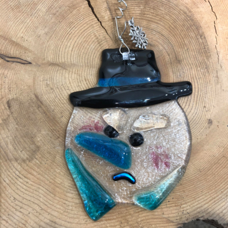 Grumpy Monday Snowman Fused Glass Ornament