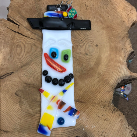 Mixed Up Wednesday Snowman Fused Glass Ornament