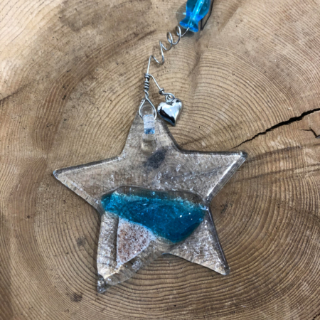 Aqua Sand Star Fused Glass Ornament