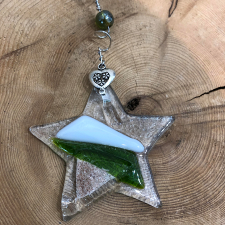 Go Green Sand Star Fused Glass Ornament