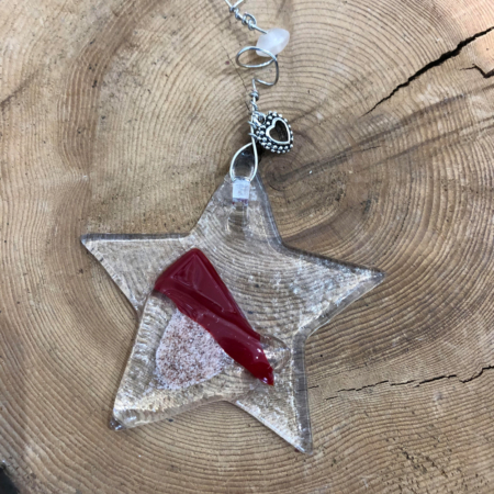 Red Accent Sand Star Fused Glass Ornament