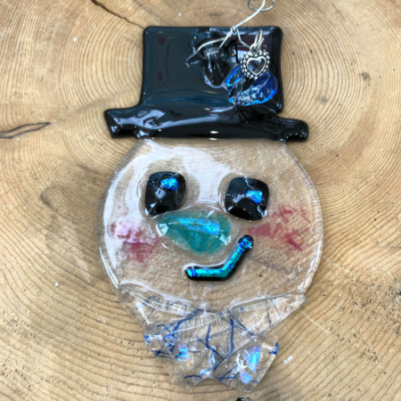 Top Hat Snowman Fused Glass Ornament