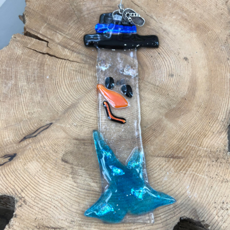 Cool Blue Snowman Fused Glass Ornament