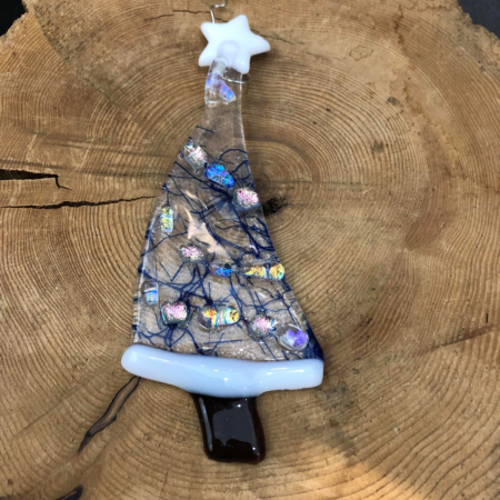 5” Blue Christmas Without You - Fused Glass Tree Ornament