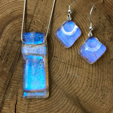 Clear Blue Water Necklace and Earring Set