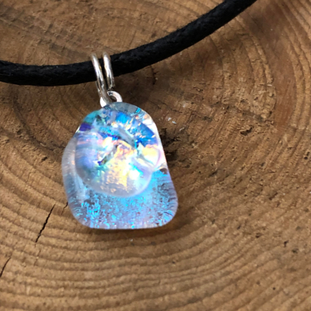 Lil Drop of Sun on the Water Fused Glass Necklace with Black Cord