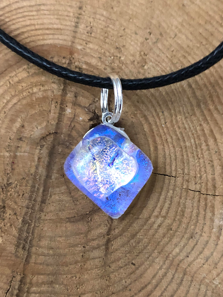 Water Ripple Necklace Small Blue Dichroic Pendant