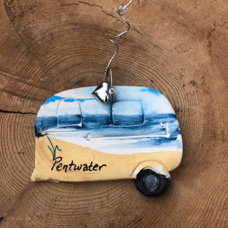 Camper RV Beach Time Clay Ornament