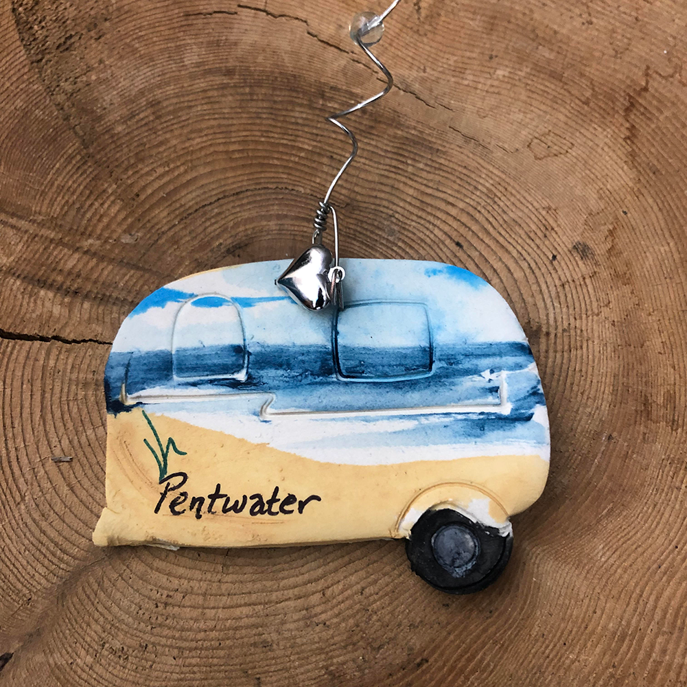 Camper RV Beach Time Clay Ornament