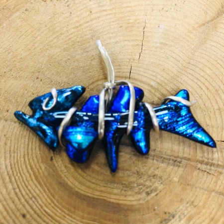 Deep Blue sterling silver wrapped boney fish pendant w/ 18'' sterling silver chain