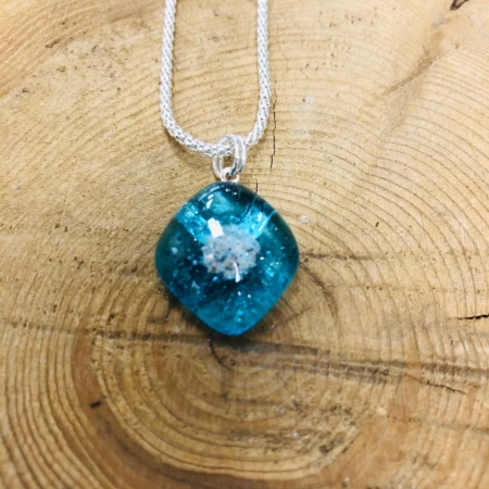 Dune Sand Pendant in Beach Blue glass w/ sterling silver chain