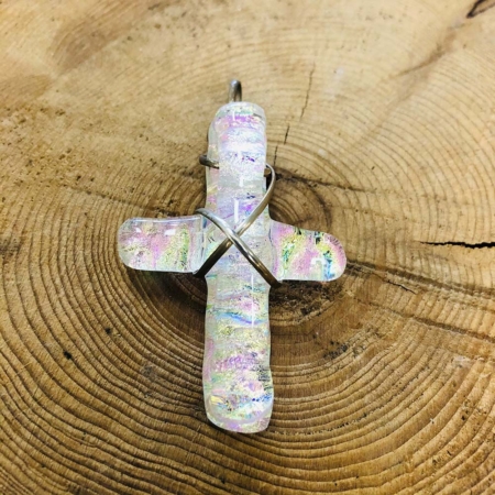Warm pink cross sterling silver wrapped Pendant
