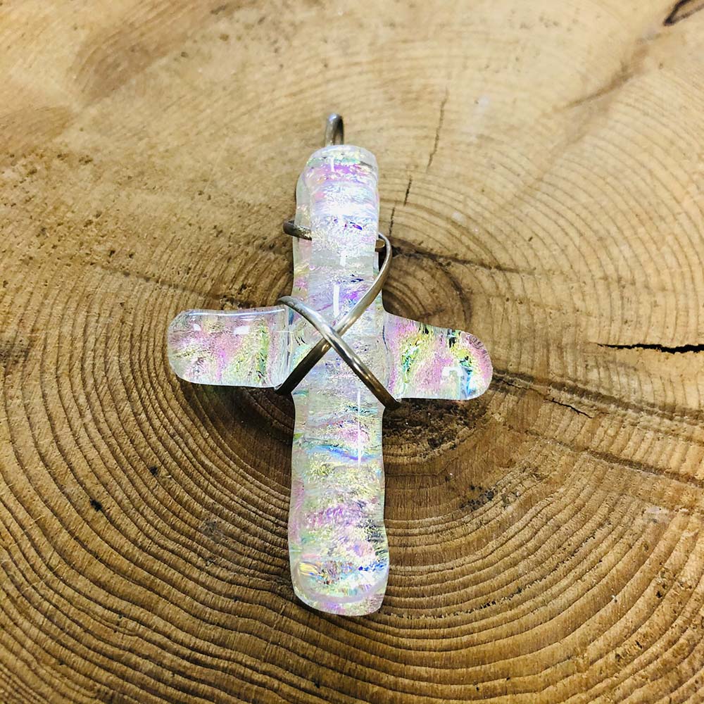 Warm pink cross sterling silver wrapped Pendant