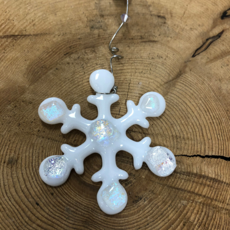 White Snowflake ornament with Dichroic accents