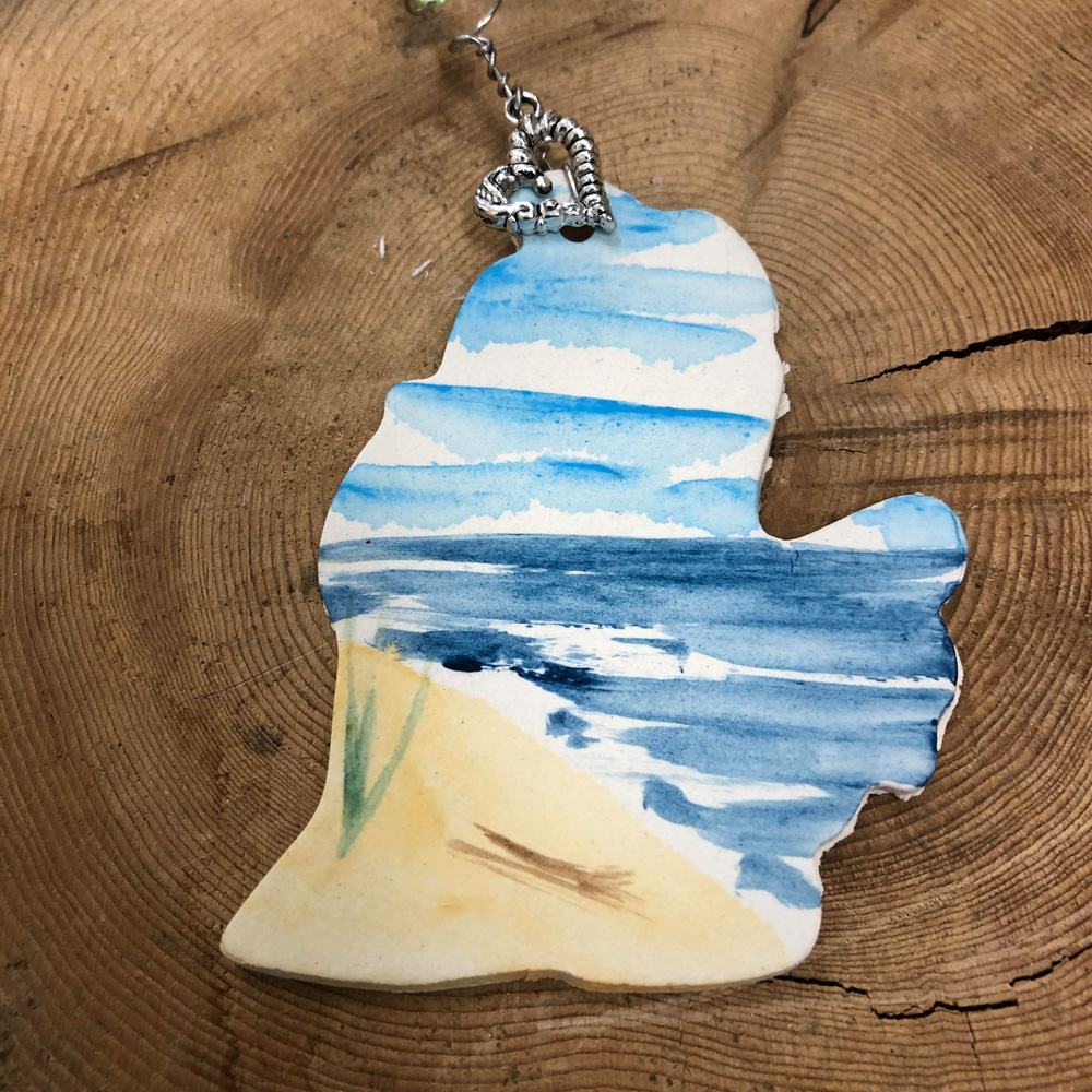 Michigan porcelain hand with heart charm ornament