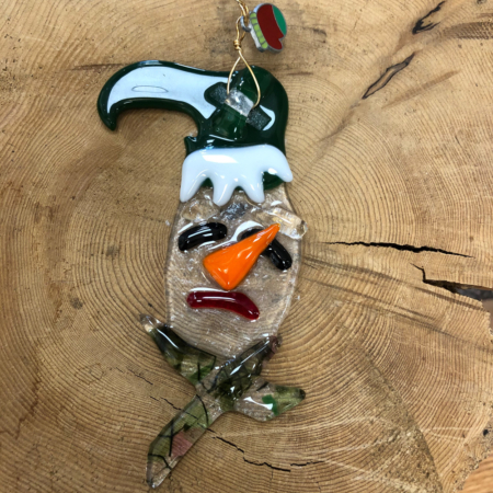 Santa's Grumpy Helper Fused Glass Ornament