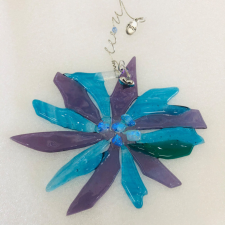 Blue and Purple Glory Flower Fused Glass Ornament