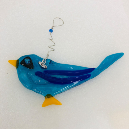 Blue Bird Fused Glass Ornament