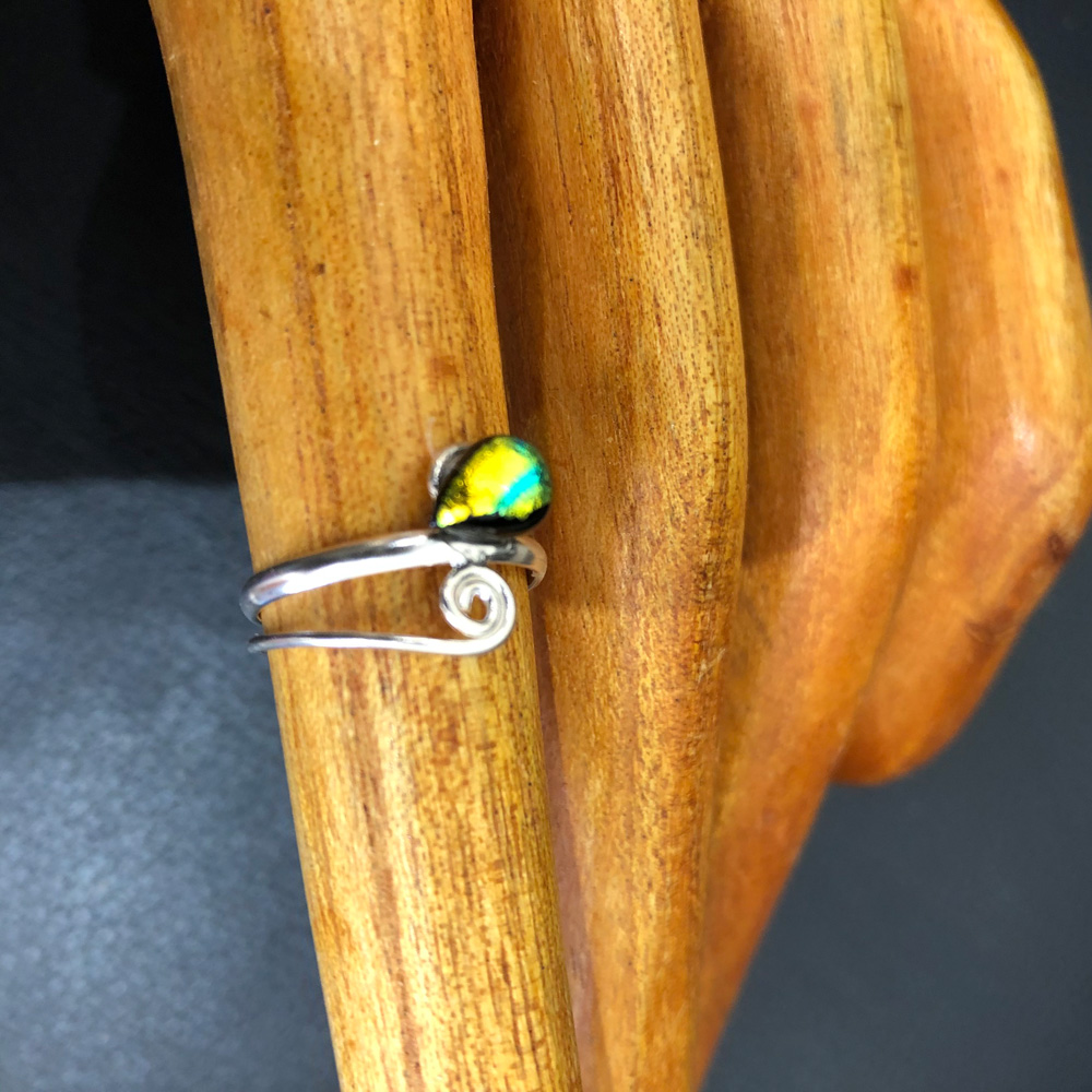 Vibrant Chartruse Sterling Silver Adjustable Ring