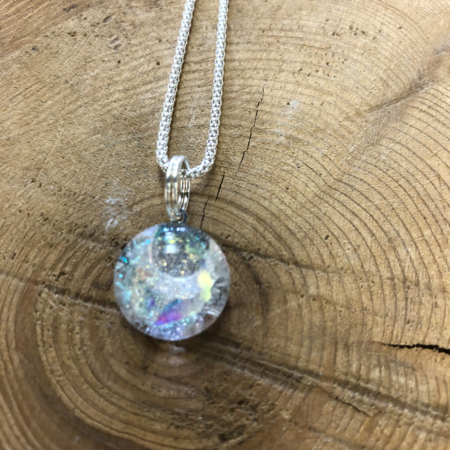 Lil Fused Glass Color Drop Necklace with 18” Sterling Silver Chain