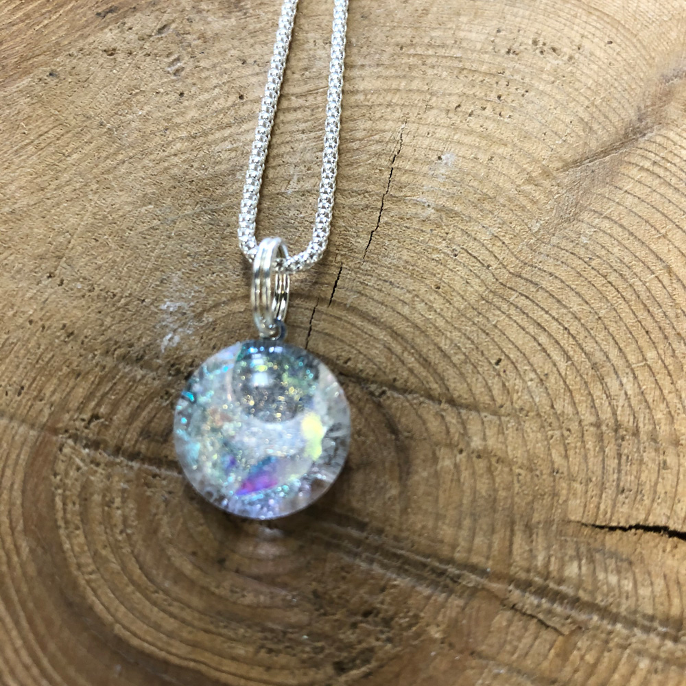Lil Fused Glass Color Drop Necklace with 18” Sterling Silver Chain