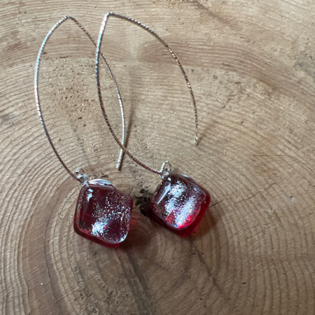Silver and Red Long Drops