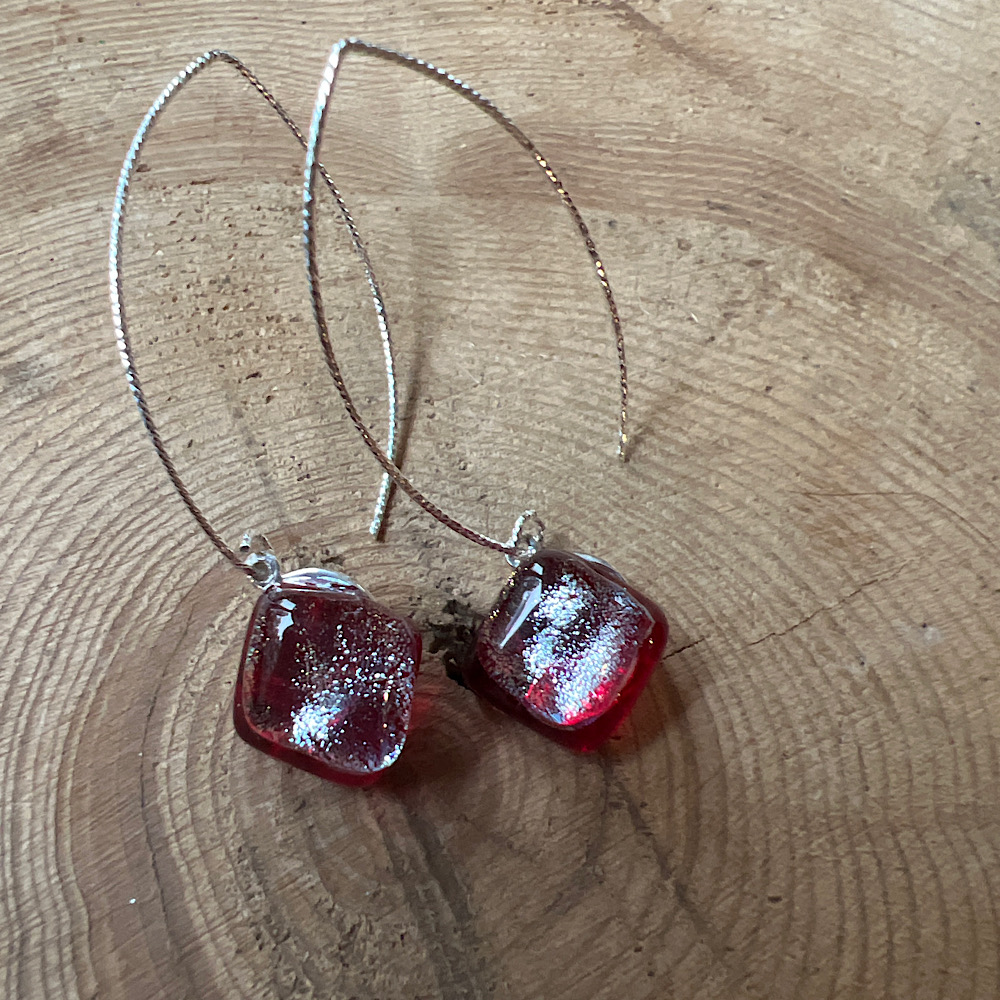 Silver and Red Long Drops